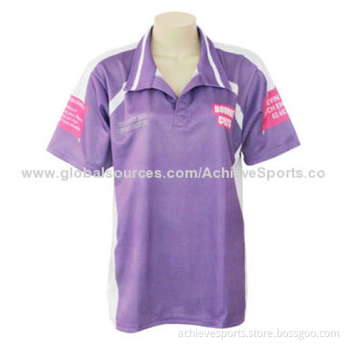 Women's Breathable Purple Polo Shirt with Sublimation Print, OEM Services Provided